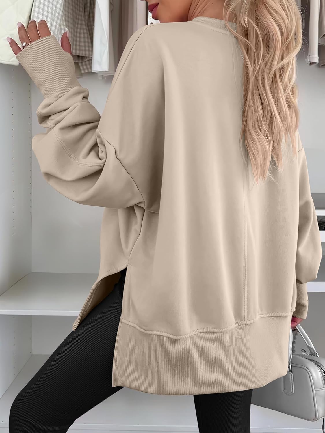 ✨Womens Oversized Thumbhole Long Sleeve Side Slit Pullover Top