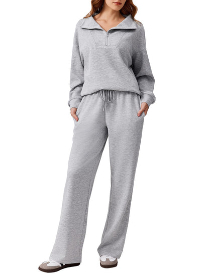 ⏰Hot Sale-Women Oversized Half‑Zip Pullover & Elastic Drawstring Wide Leg Sweatpants 2‑Piece Outfit