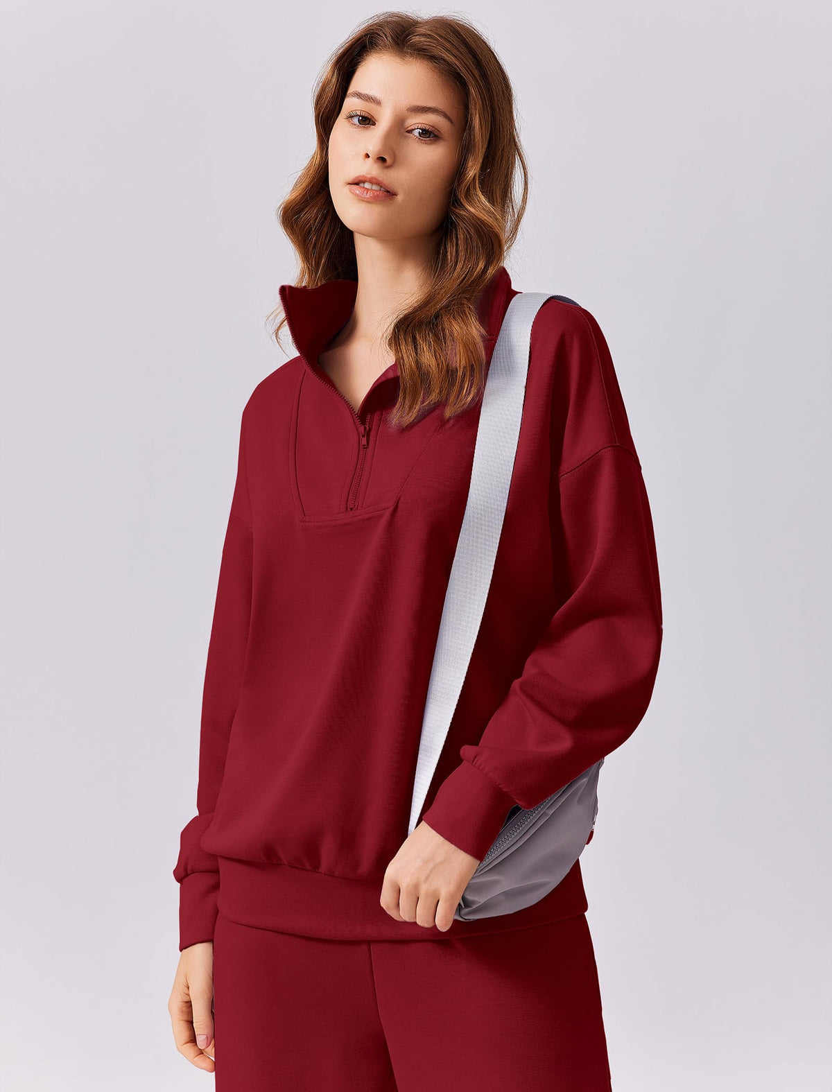 ⏰Hot Sale-Women Oversized Half‑Zip Pullover & Elastic Drawstring Wide Leg Sweatpants 2‑Piece Outfit