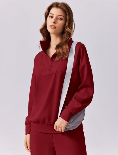 ⏰Hot Sale-Women Oversized Half‑Zip Pullover & Elastic Drawstring Wide Leg Sweatpants 2‑Piece Outfit