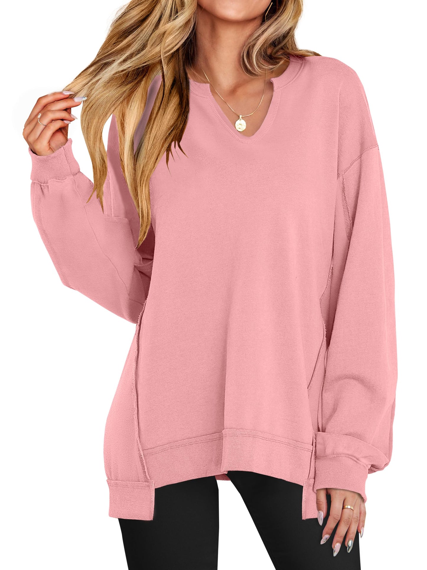 ✨Women's  Casual Oversized  V Neck Long Sleeve Sweatshirt
