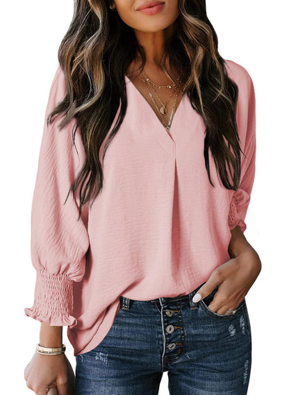 Limited time sale 🔥Womens Casual 3/4 Sleeve V Neck Loose Fit Basic Tees