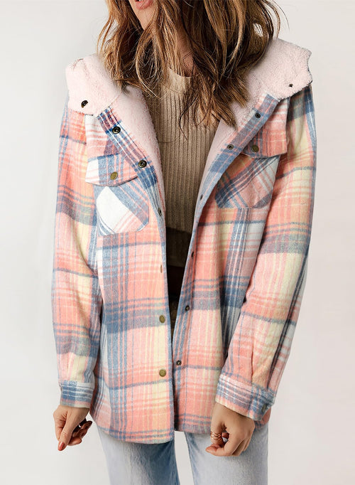 Women's Thickened Flannel Long Sleeve Plaid Jacket Coat with Hood(Buy 2 Free Shipping)
