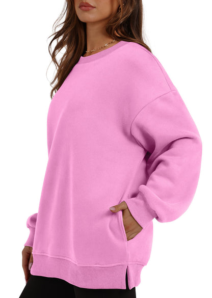 ⏰Hot Sale-Women's Oversized Crew Neck Fleece Sweatshirt with Pockets