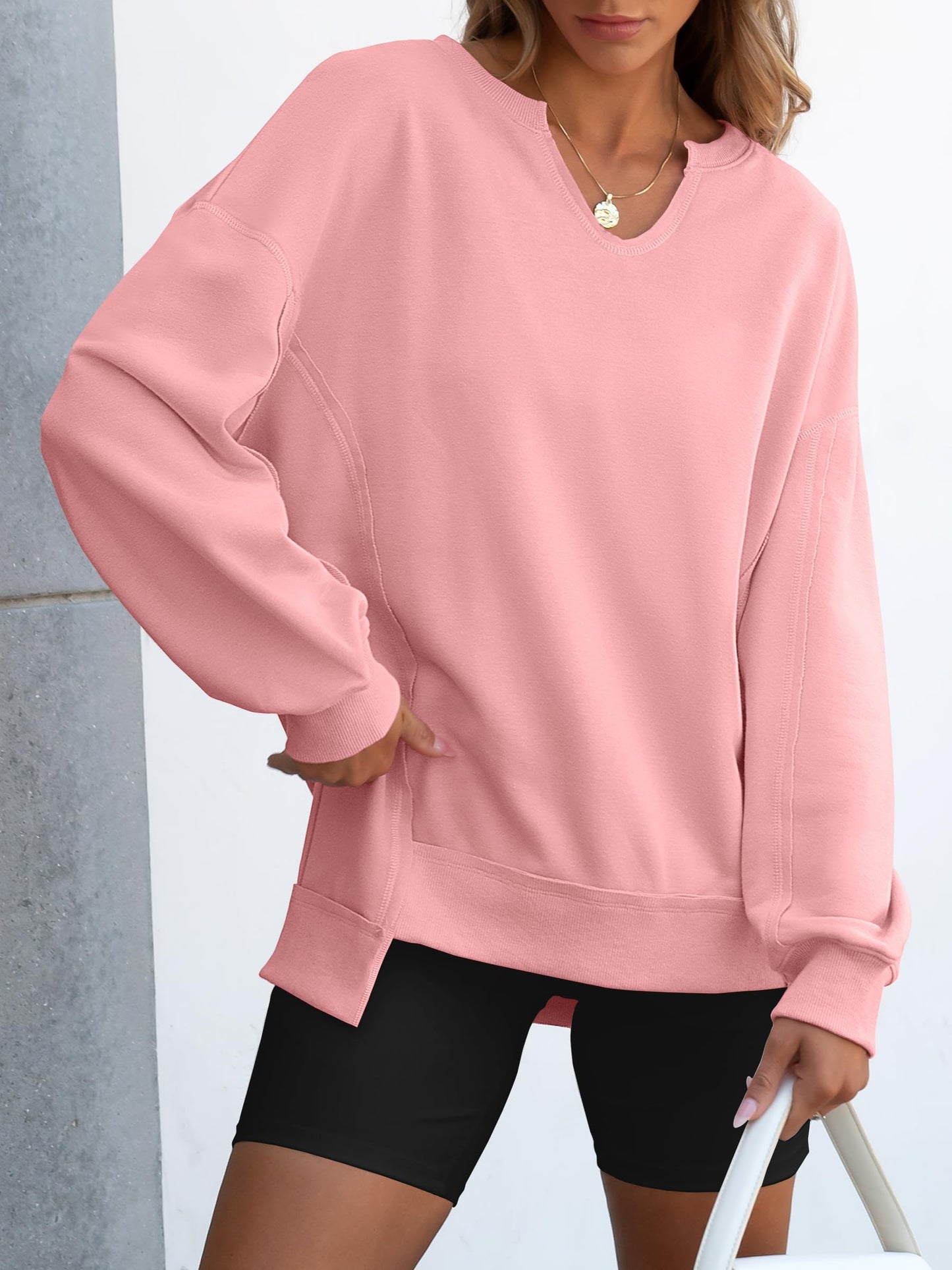 ✨Women's  Casual Oversized  V Neck Long Sleeve Sweatshirt