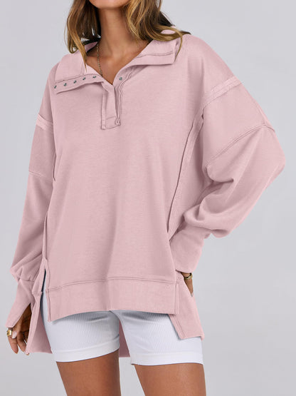 ✨Women's Oversized High Low Split Button Up Henley Pullover Top