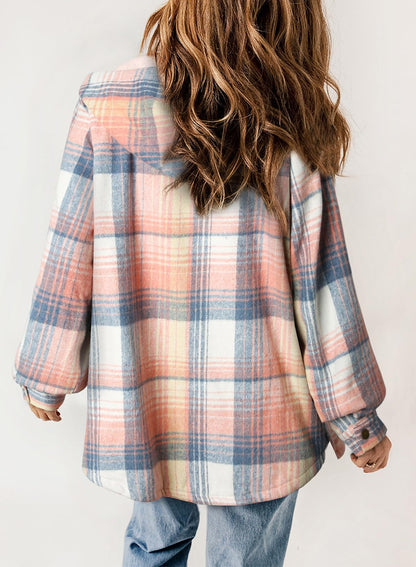 HOT SALE🔥Women's Fall Fuzzy Flannel Long Sleeve Plaid Jacket Coat with Hood