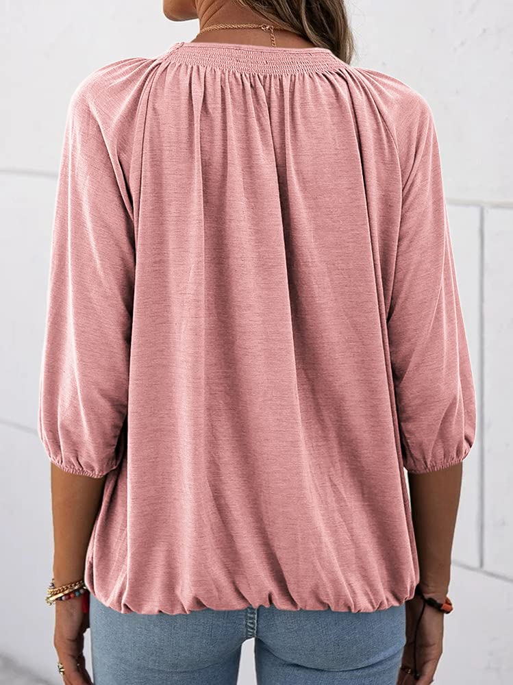 Limited time sale 🔥Women's Casual Cotton 3/4 Sleeve Loose Pleated Basic Tops