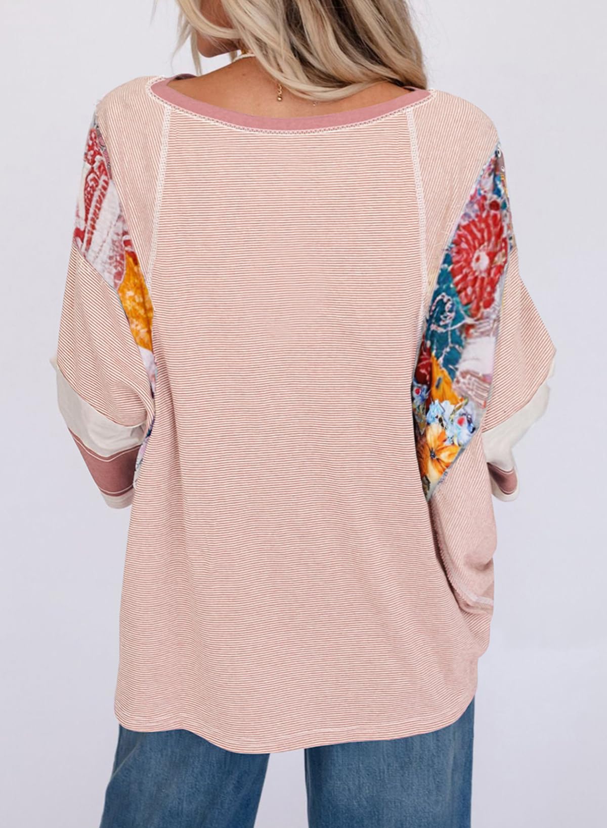 ✨Women's 3/4 Length Sleeve Oversized Striped Patchwork Shirts