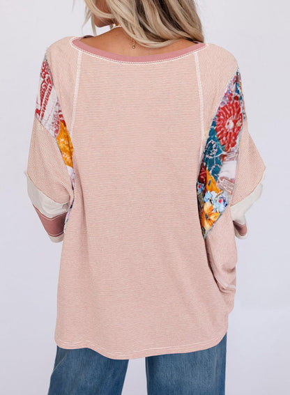 ✨Women's 3/4 Length Sleeve Oversized Striped Patchwork Shirts