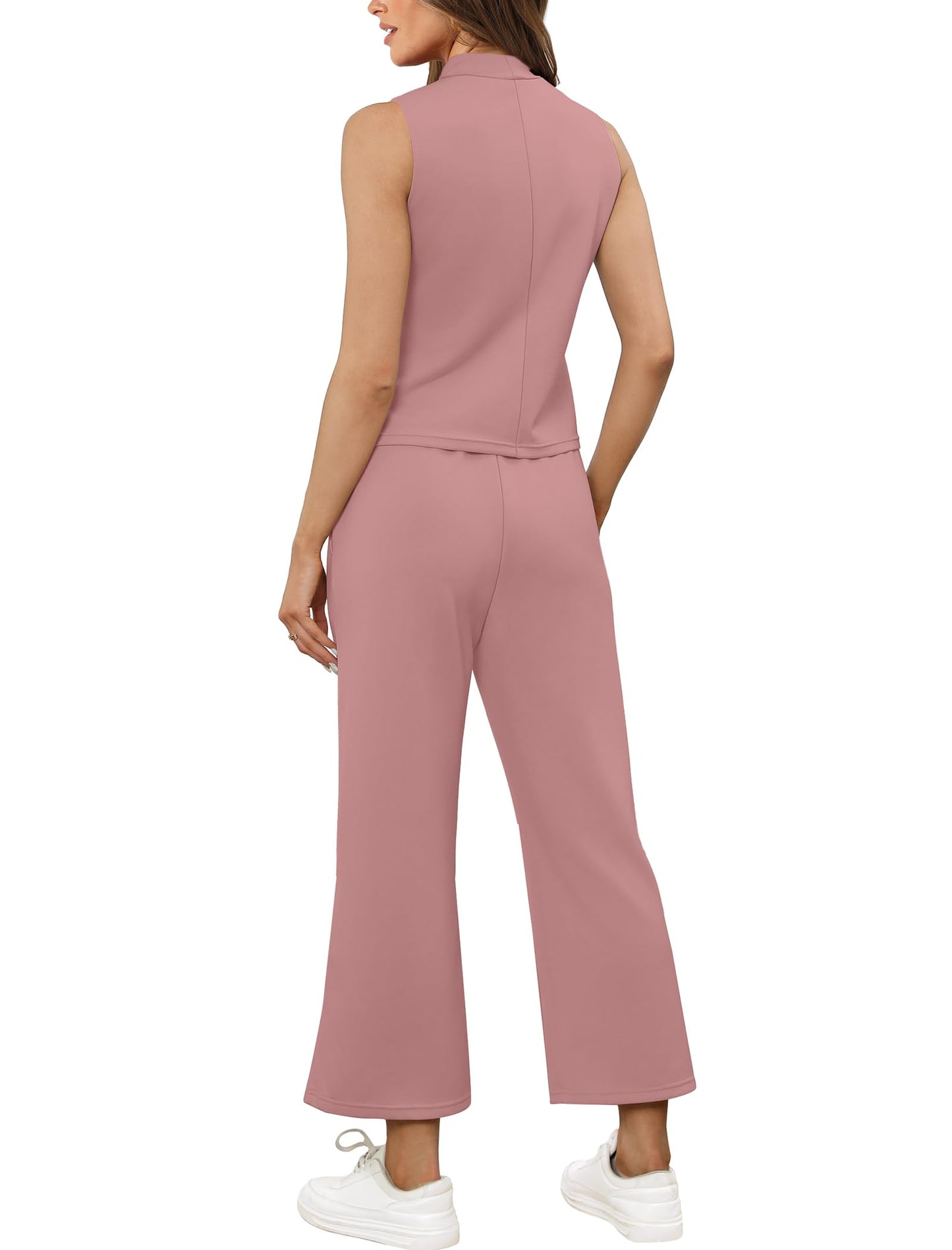 ✨Women's Mock Neck Tops Wide Leg Crop Pants Travel Outfits