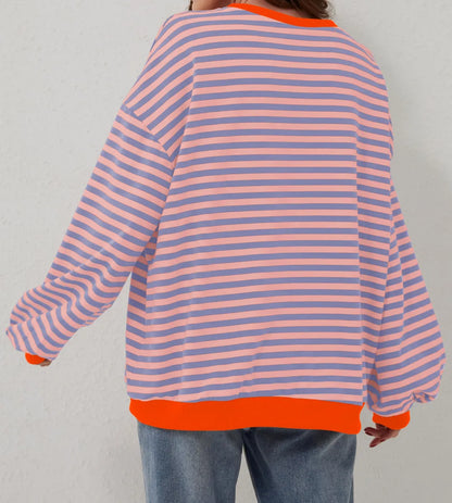 ⏰Hot Sale-Oversized Striped Color Block Sweatshirt