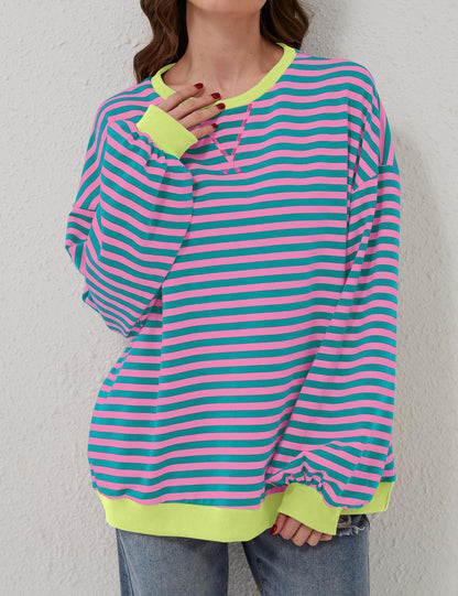 ⏰Hot Sale-Oversized Striped Color Block Sweatshirt