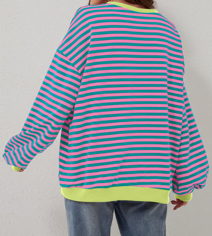 ⏰Hot Sale-Oversized Striped Color Block Sweatshirt