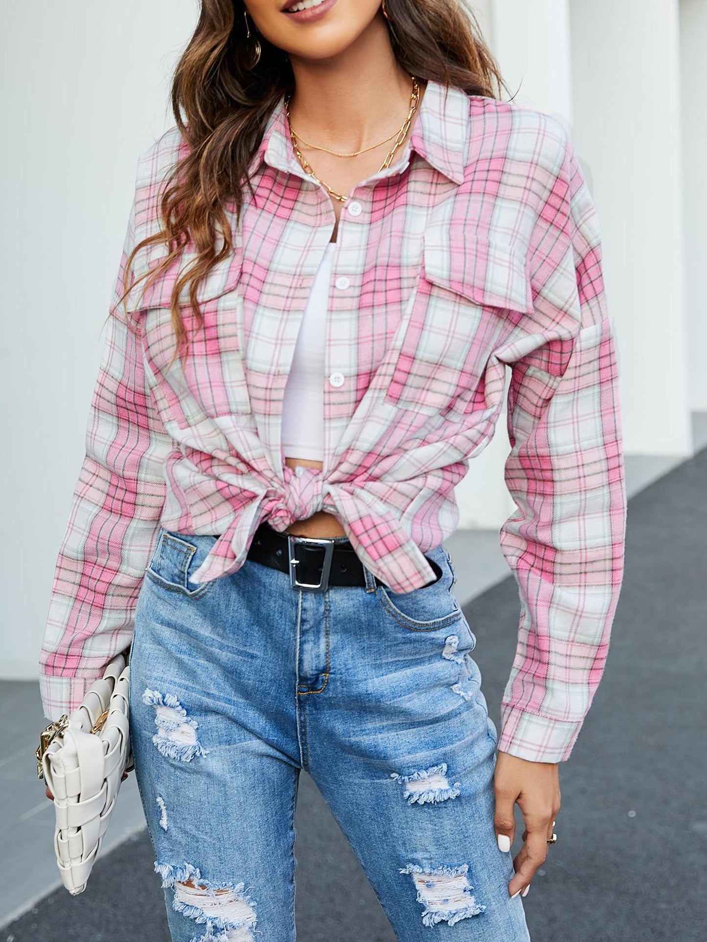 Women's Button Down Flannel Shirts Plaid Shacket