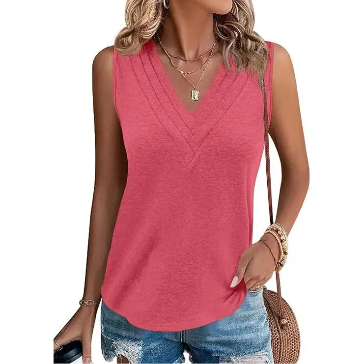 Women Loose Fit Sleeveless Basic V Neck Tank Tops