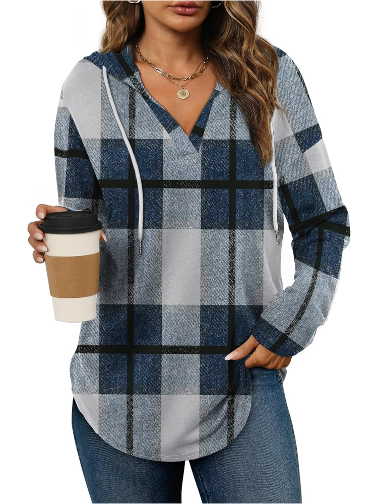 ⏰Hot Sale-Women's Long Sleeve Plaid Oversized Hoodies
