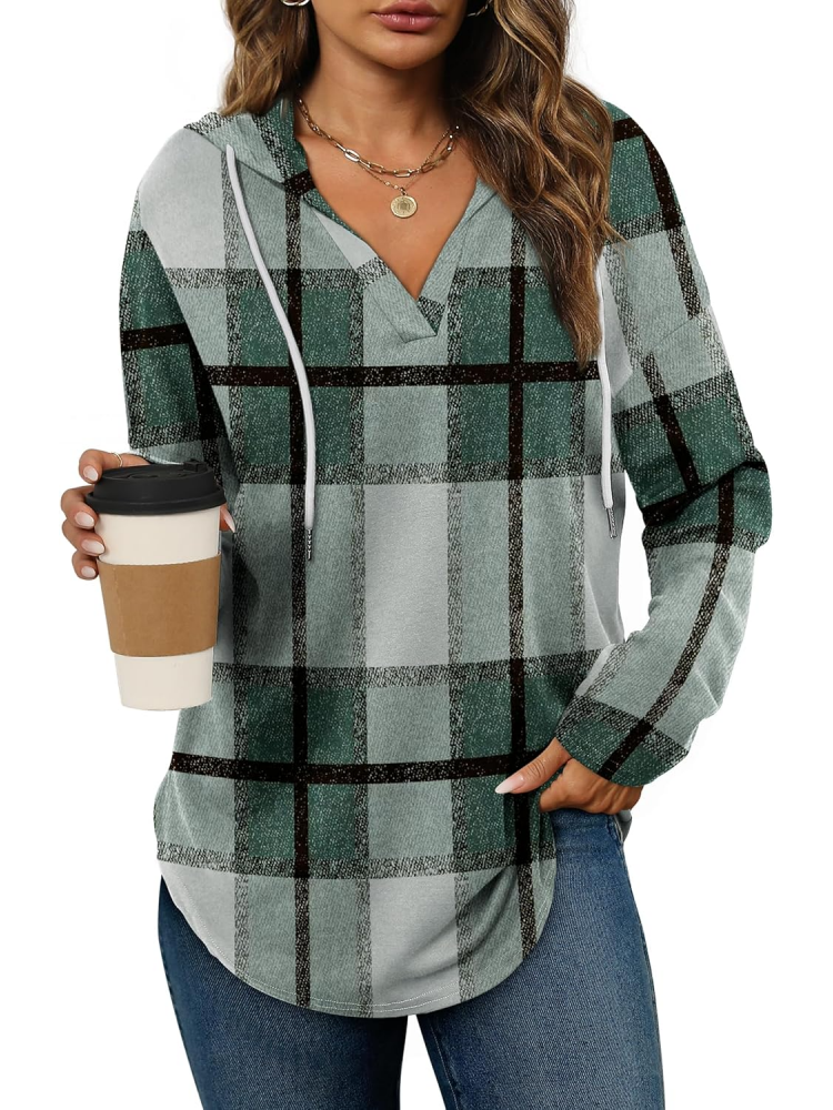 ⏰Hot Sale-Women's Long Sleeve Plaid Oversized Hoodies