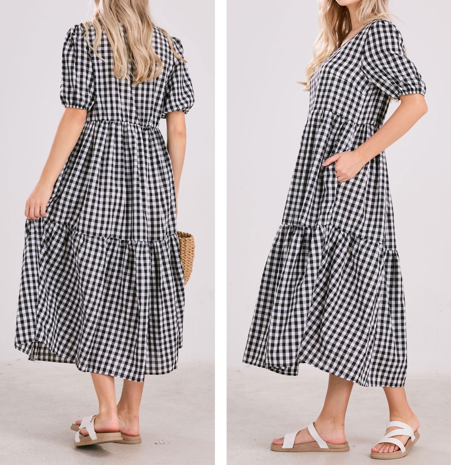 ⏰Hot Sale-Women's Retro Lantern Puff Sleeve Plaid Tiered Dress