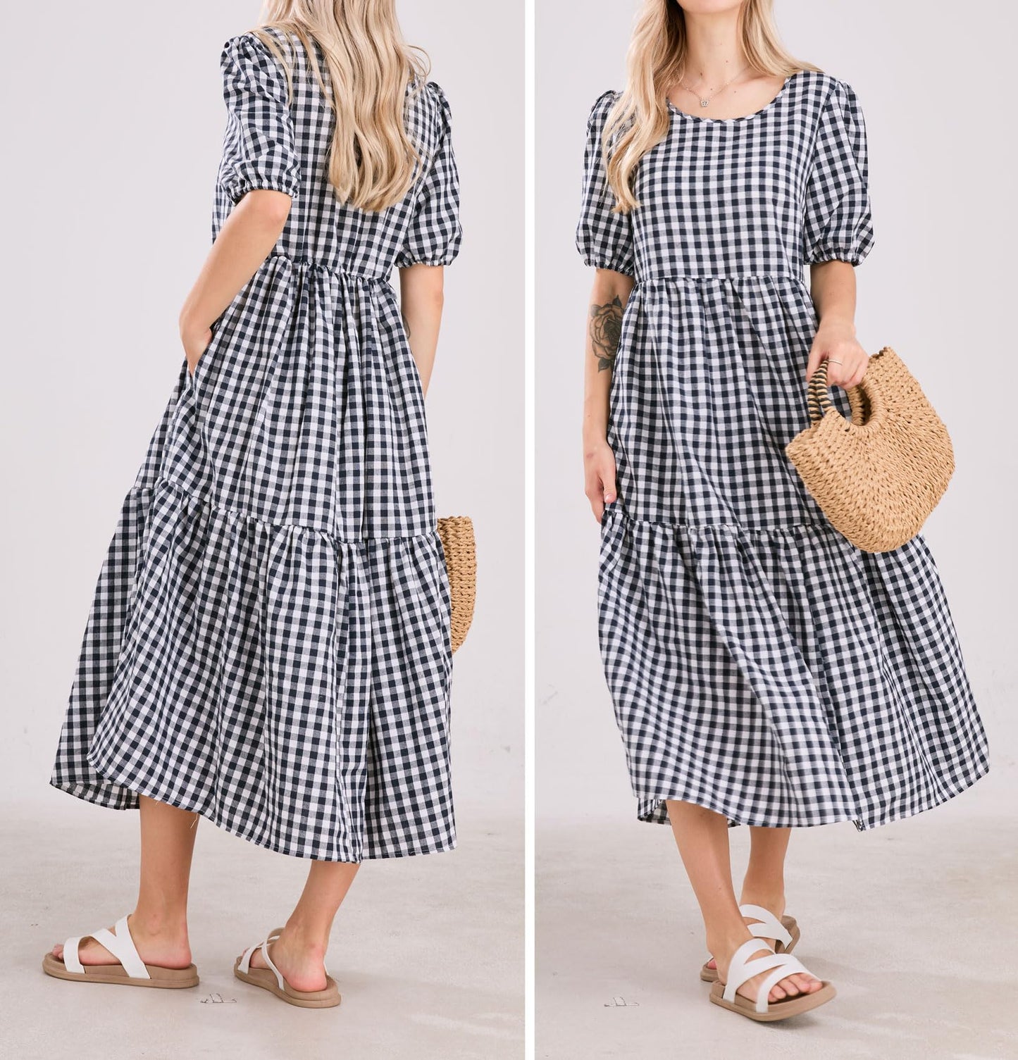 ⏰Hot Sale-Women's Retro Lantern Puff Sleeve Plaid Tiered Dress