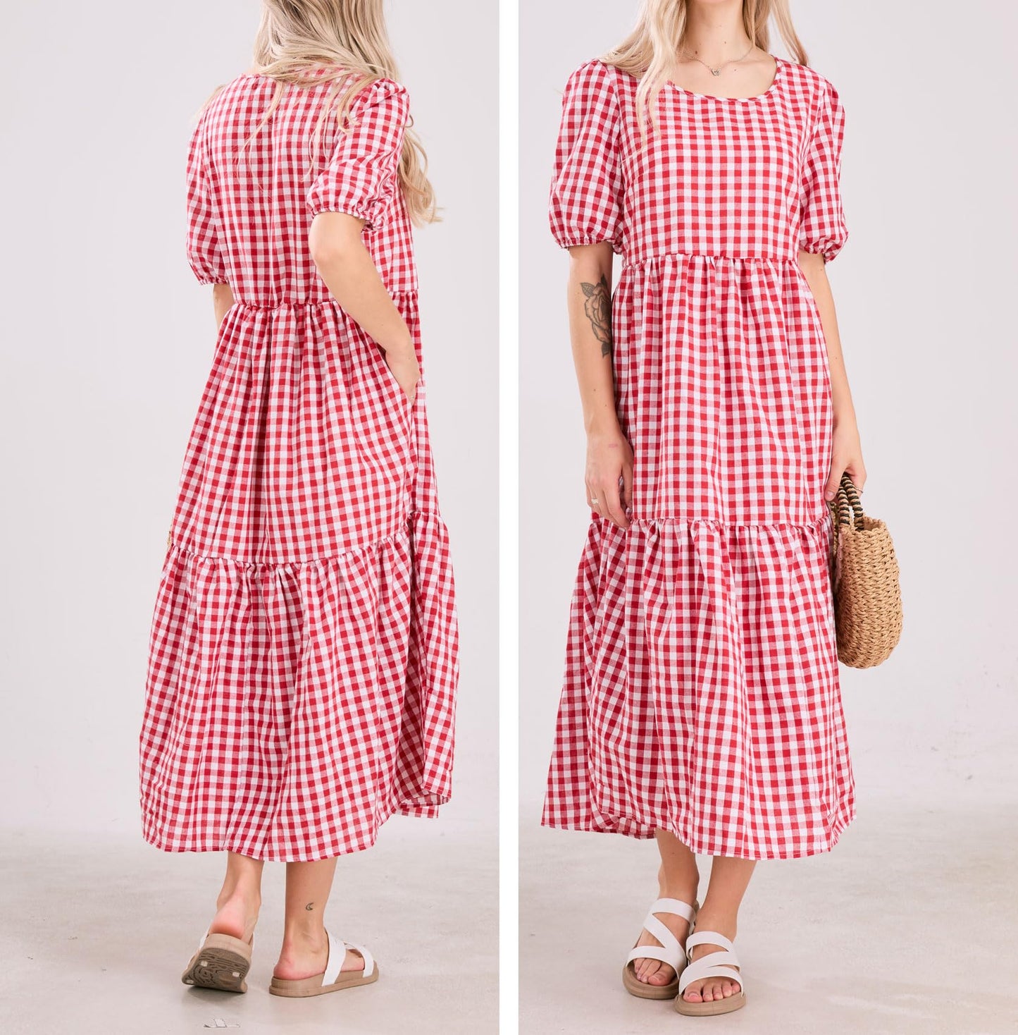 ⏰Hot Sale-Women's Retro Lantern Puff Sleeve Plaid Tiered Dress