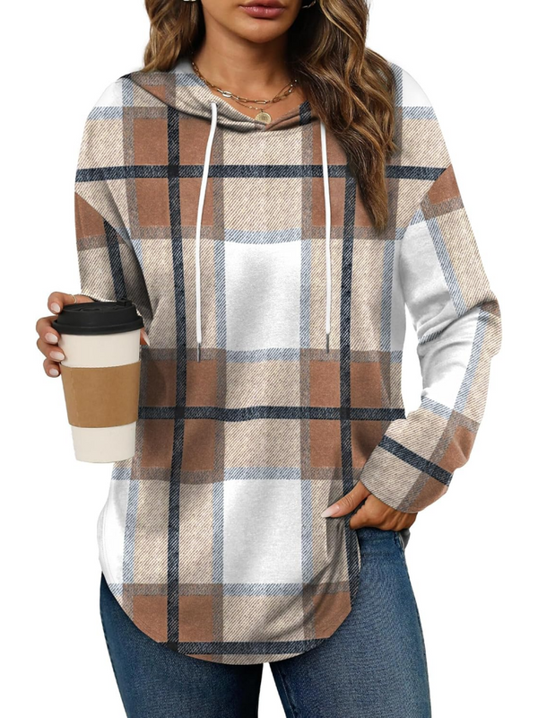 ⏰Hot Sale-Women's Long Sleeve Plaid Oversized Hoodies