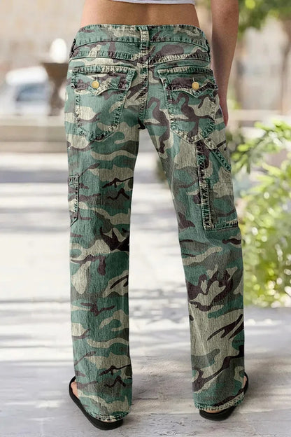 Women's Camo Print Mid Rise Straight Leg Pants