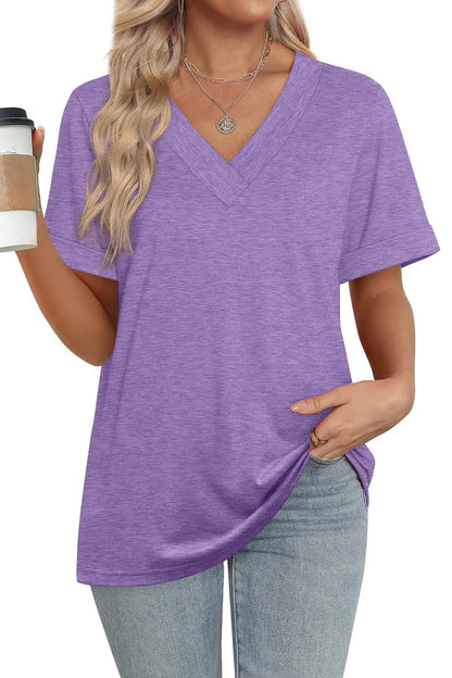 ✨women's Summer Tops Short Sleeve Basic Casual V Neck T Shirts