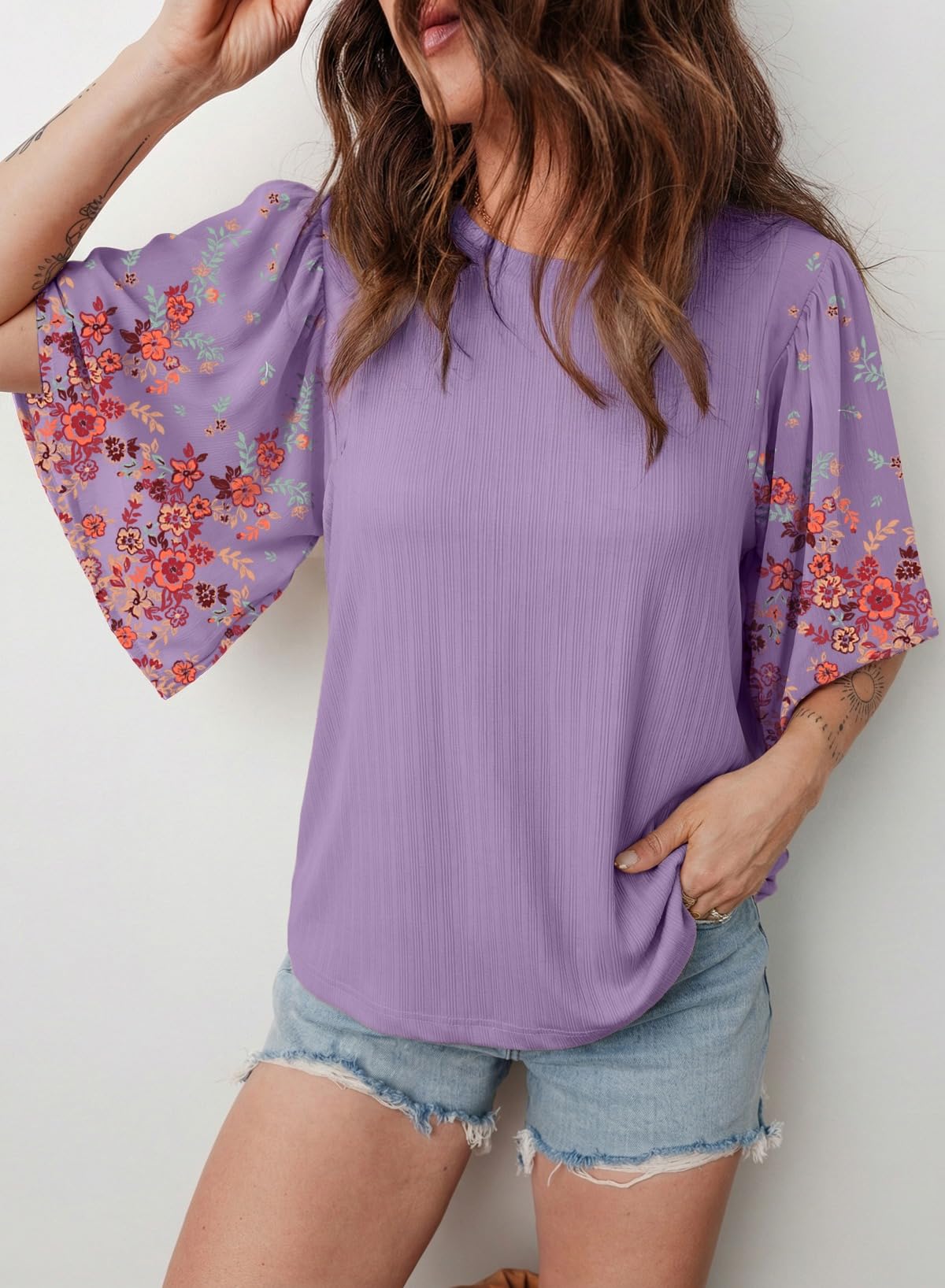 ⏰Hot Sale-Women's Boho Floral Patchwork 3/4 Sleeve Blouse