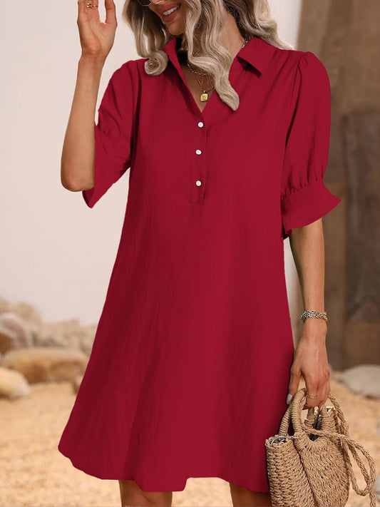 ✨Womens Casual Shirt Dress Ruffle Sleeve Solid Color Button Down