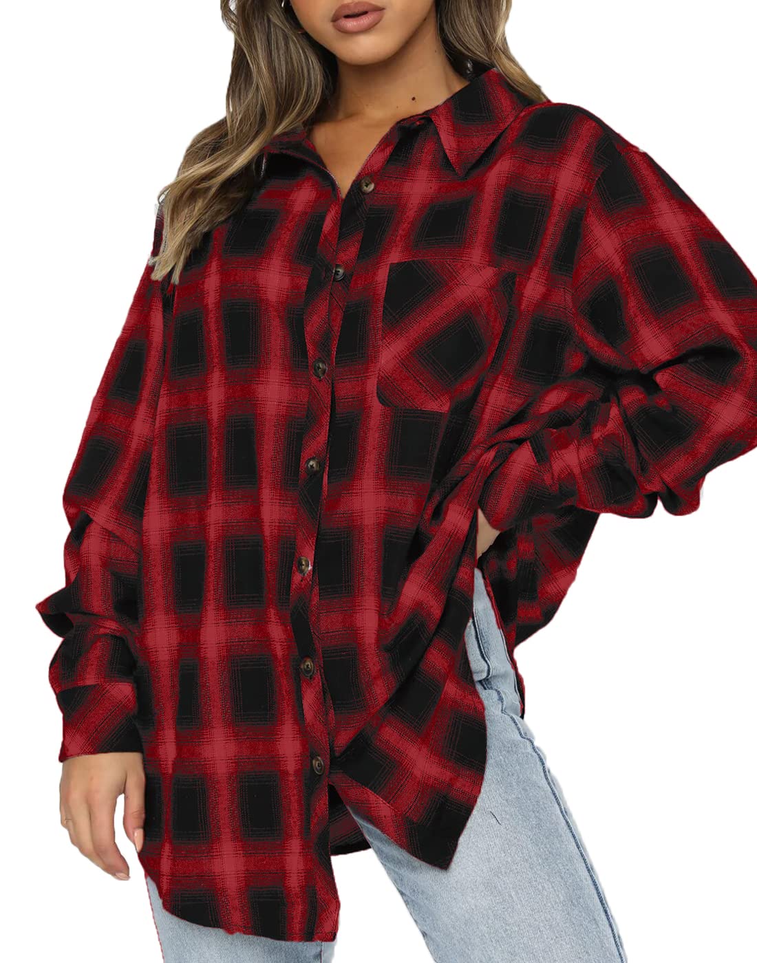 Women's Button Down Flannel Shirts Plaid Shacket