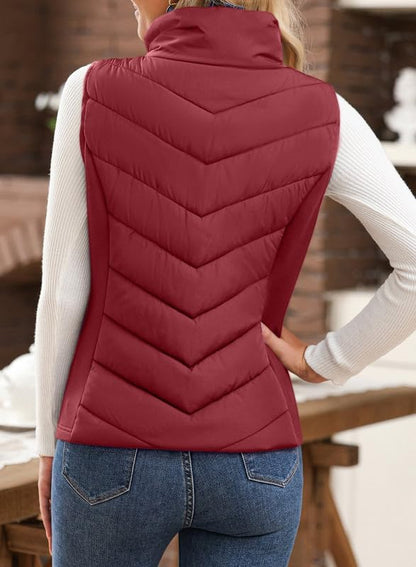 ⏰Hot Sale-Womens Sleeveless Zip Up Outerwear Stand Collar Quilted Puffer Vest