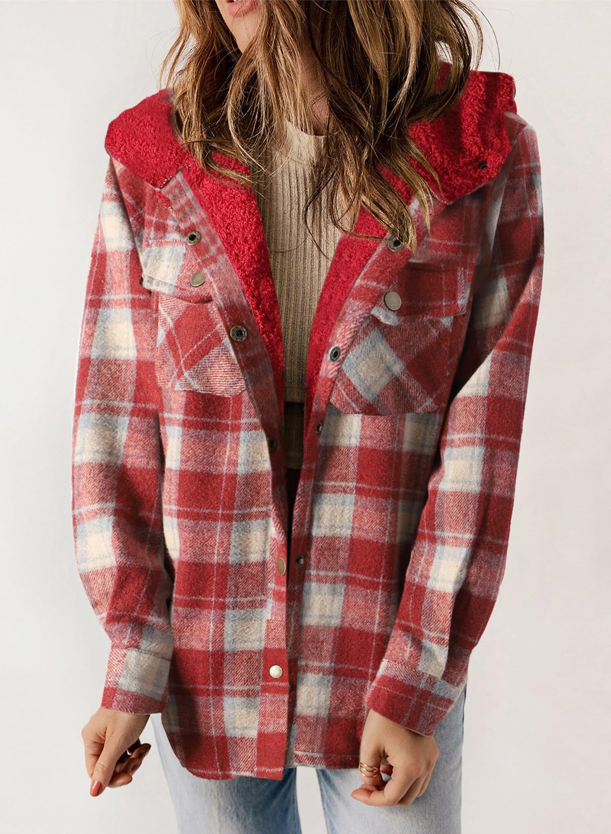 Women's Thickened Flannel Long Sleeve Plaid Jacket Coat with Hood(Buy 2 Free Shipping)