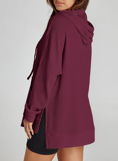 ✨Oversized Hoodies for Women Waffle Knit Drawstring Side Slit Pullover Sweatshirts with Pocket (Final Days: Big Savings!!!)