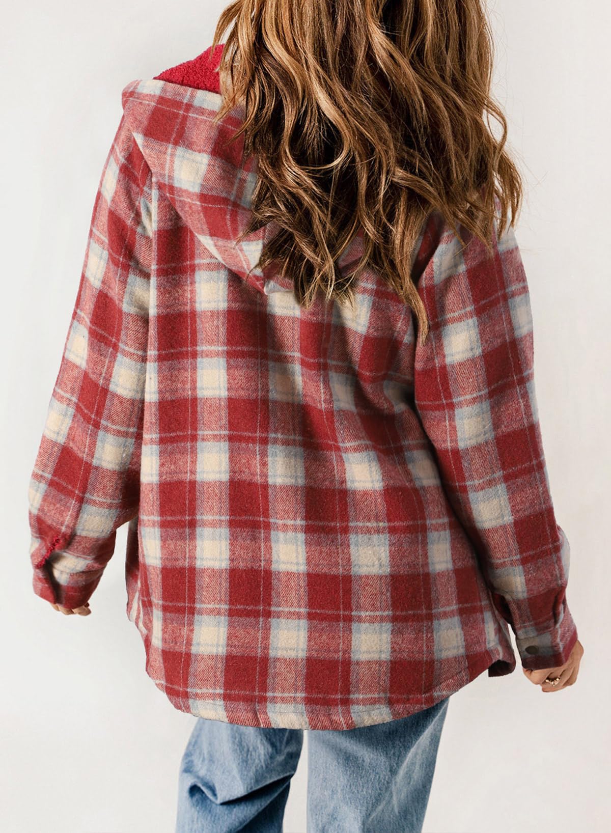 ☘️50% OFF🔥Women's Fall Fuzzy Flannel Long Sleeve Plaid Jacket Coat with Hood