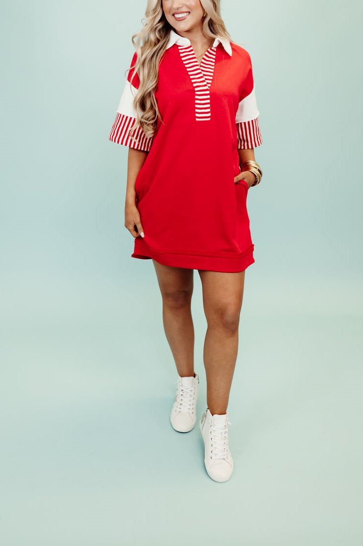 Color Block Notch Neck Mini Dress