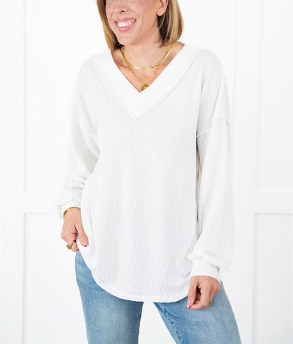 ⭐Women's Ribbed Long Sleeve V-Neck Pullover Top