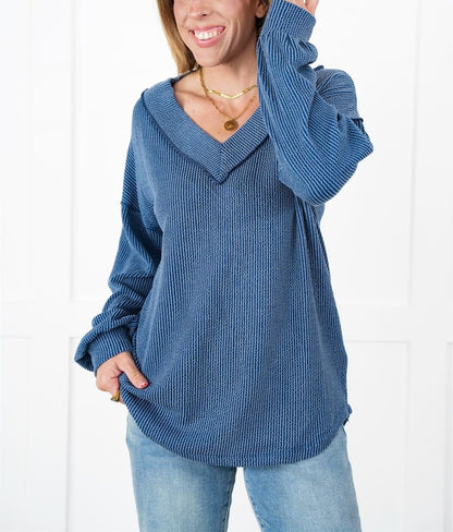 ⭐Women's Ribbed Long Sleeve V-Neck Pullover Top