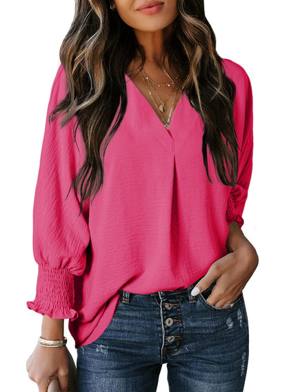🔥Hot Sale-Womens Casual 3/4 Sleeve V Neck Loose Fit Basic Tees