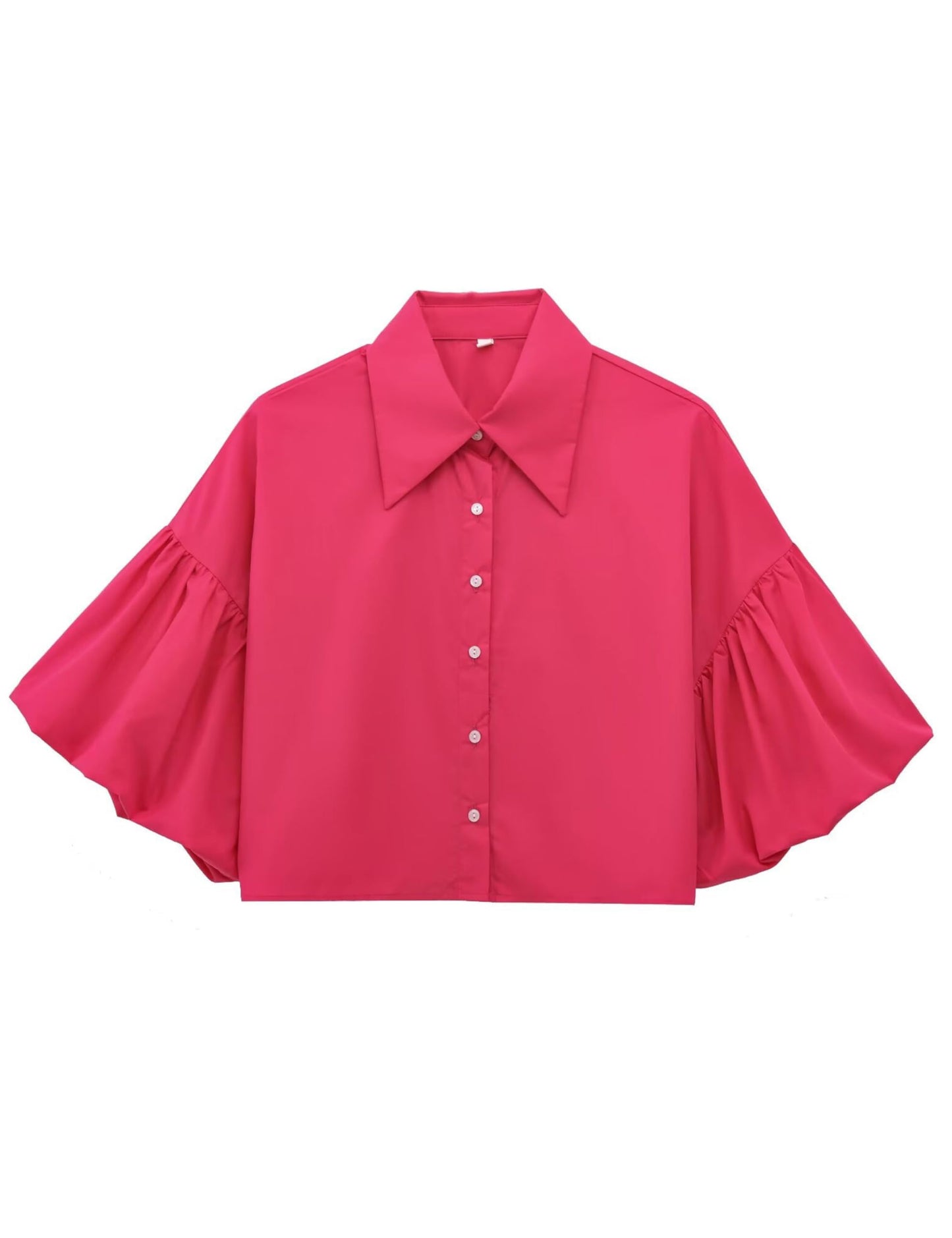 ✨Womens Cute Lantern Sleeve Collar Button Down Crop Tops