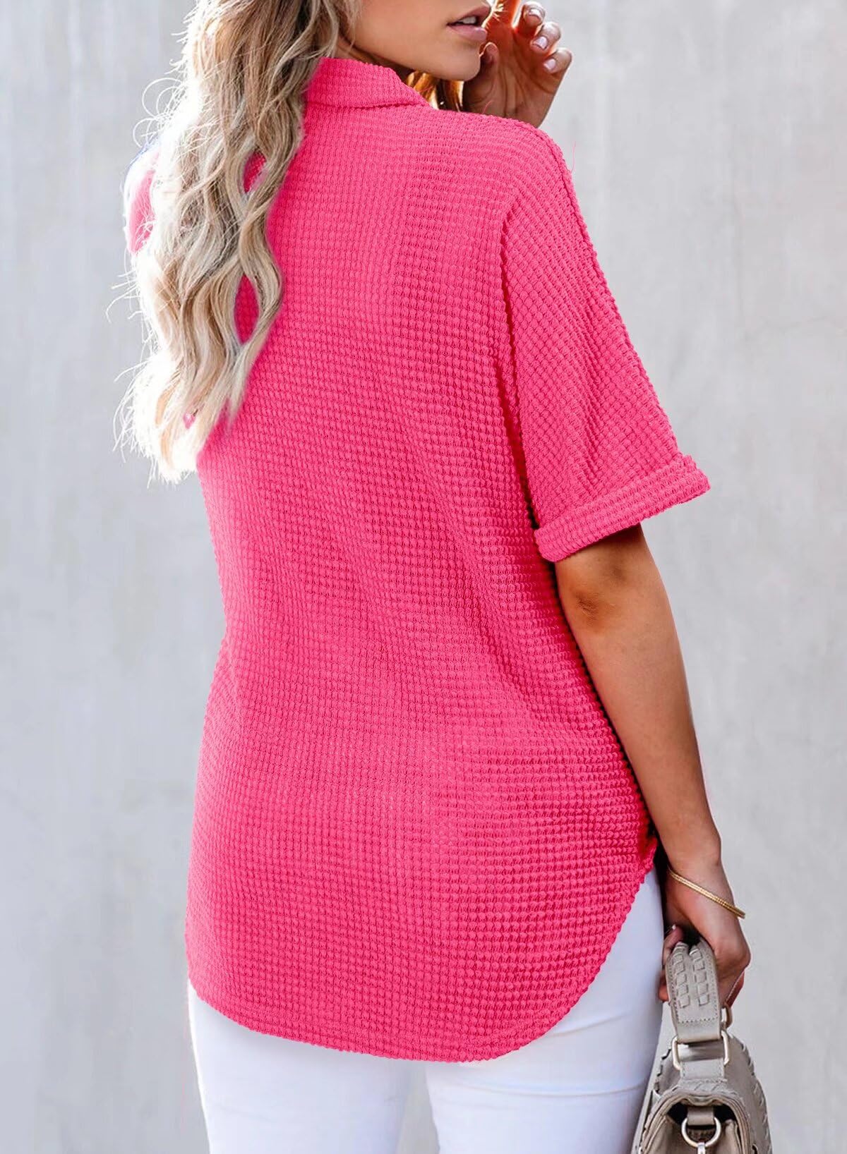 ✨2025 New Women's Waffle Knit Short Sleeve Tunic Henley Shirts