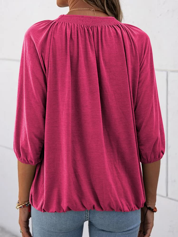 Limited time sale 🔥Women's Casual Cotton 3/4 Sleeve Loose Pleated Basic Tops