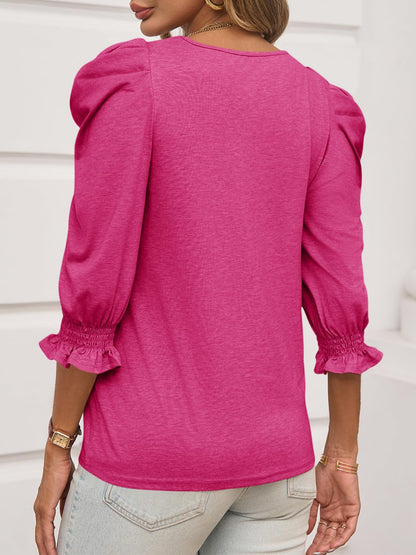 ✨Fall Womens 3/4 Length Puff Sleeve Tops Trendy T Shirts with Smocked Cuffs