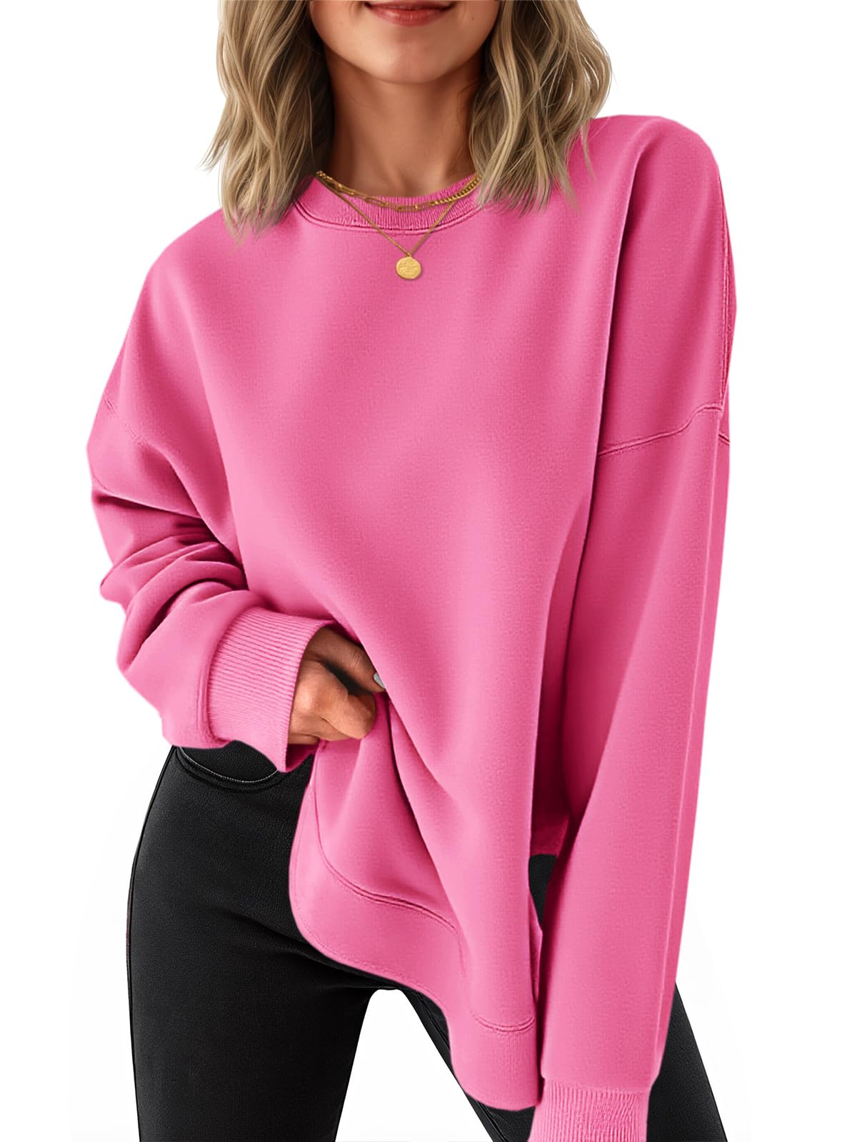 Women's High-Low Curved Hem Sweatshirt with Side Slits