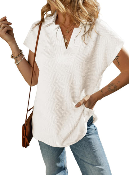 ✨ Women's Casual Collared V Neck Short Sleeve T Shirt