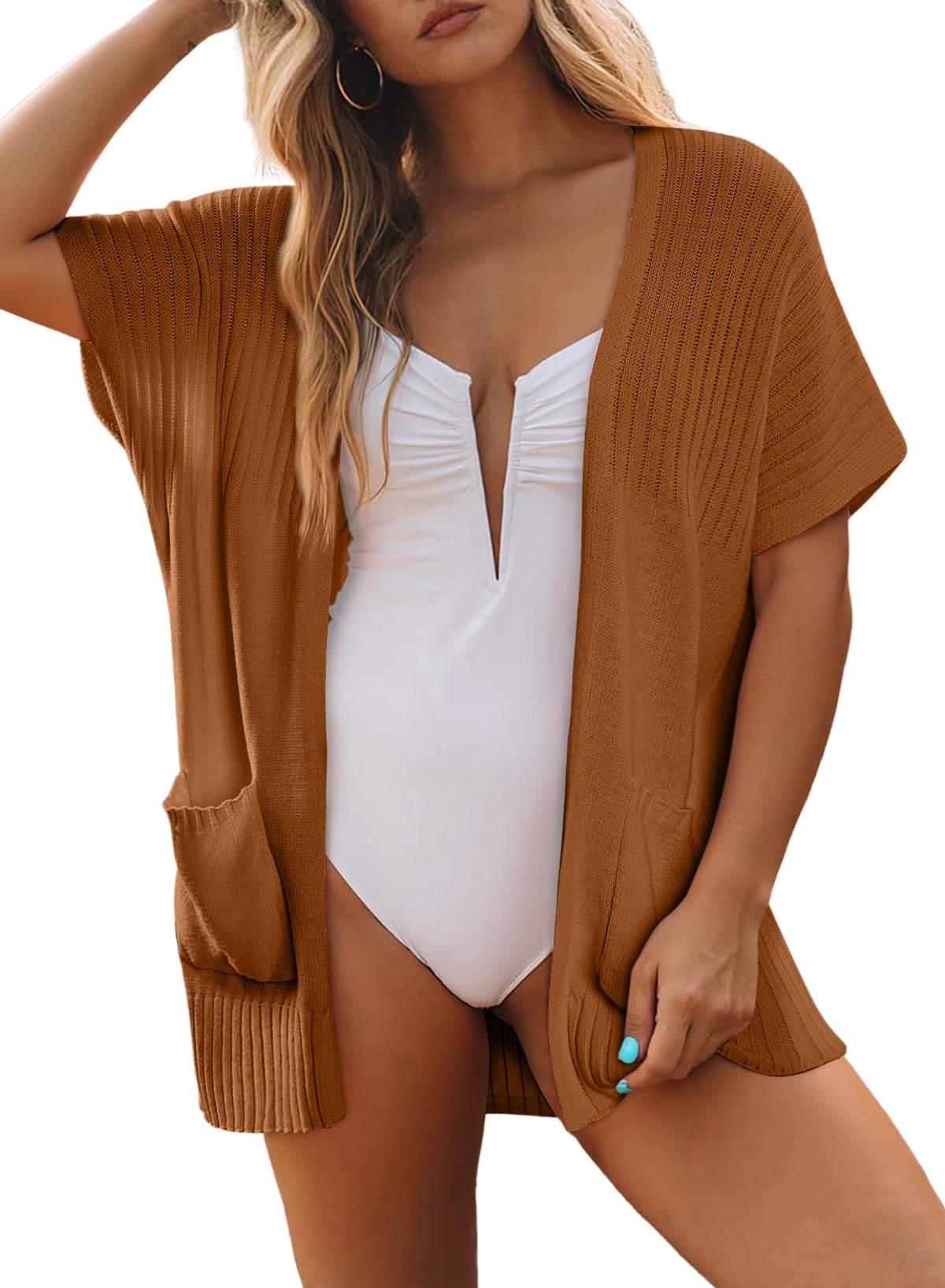 ✨Women's Short Sleeve Pleated Lightweight Open Front Cardigan