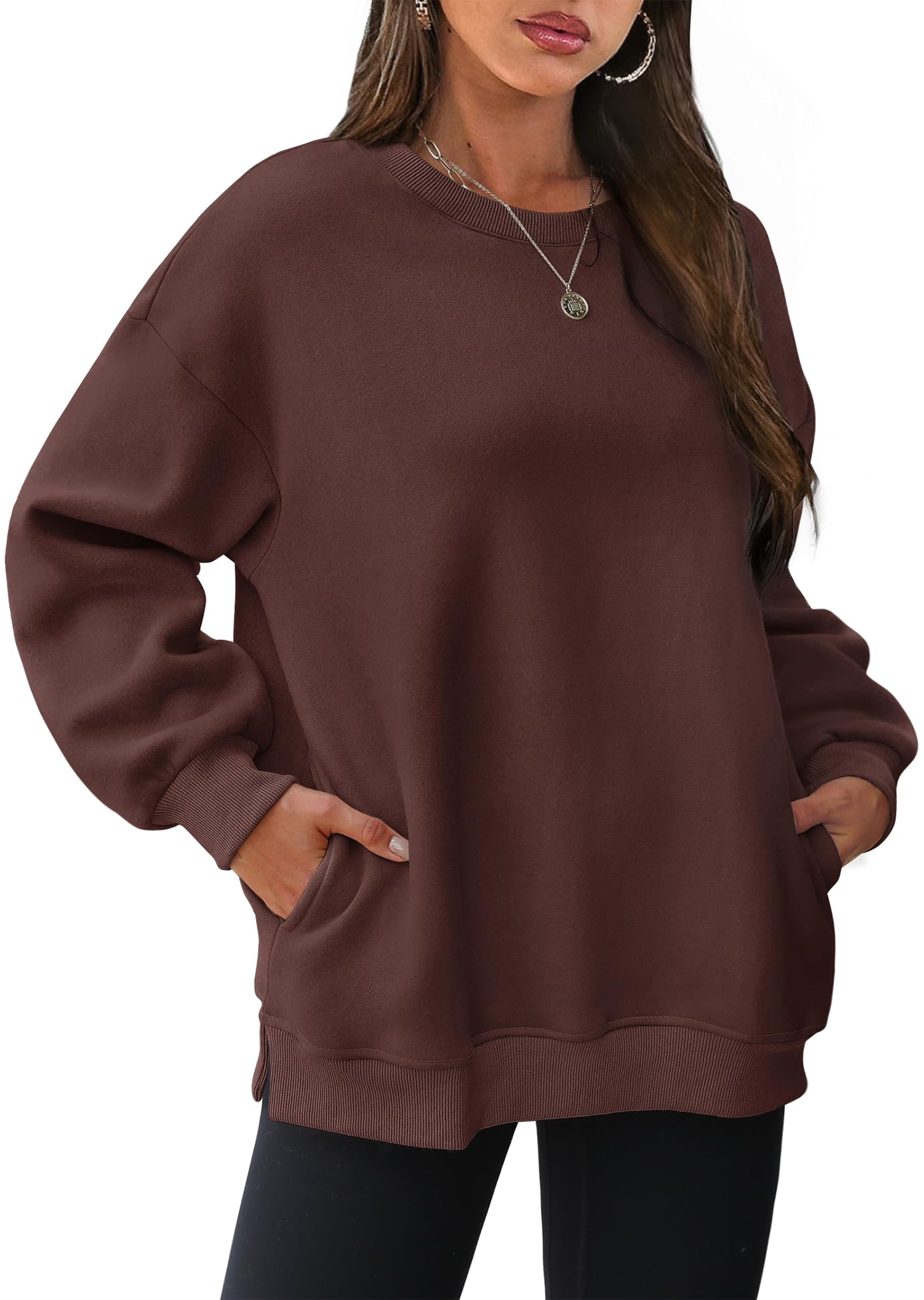 ⏰Hot Sale-Women's Oversized Crew Neck Fleece Sweatshirt with Pockets