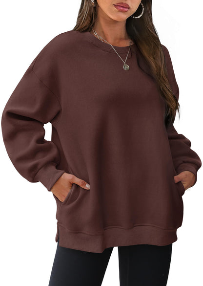 ⏰Hot Sale-Women's Oversized Crew Neck Fleece Sweatshirt with Pockets