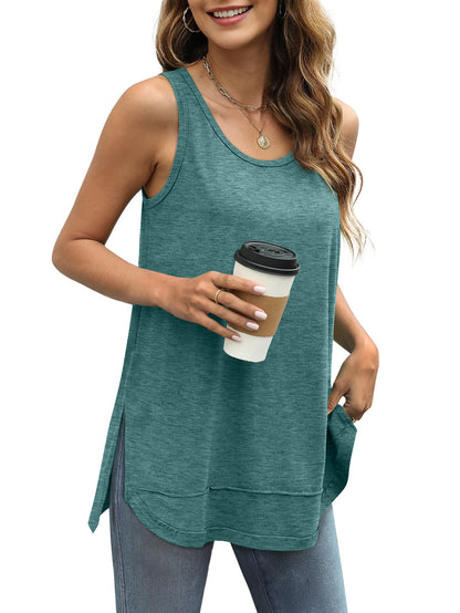 Women Scoop Neck Summer Side Split Sleeveless Shirts