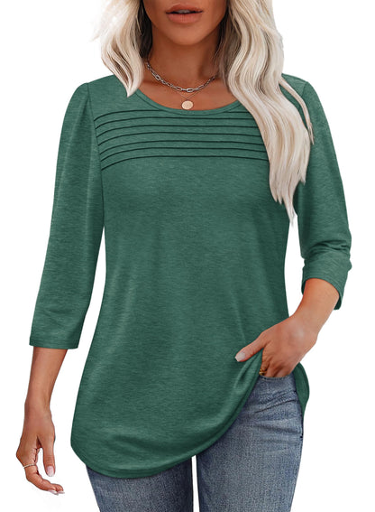 ✨ Women's 3/4 Length Sleeve Top Pleated Front T-Shirt
